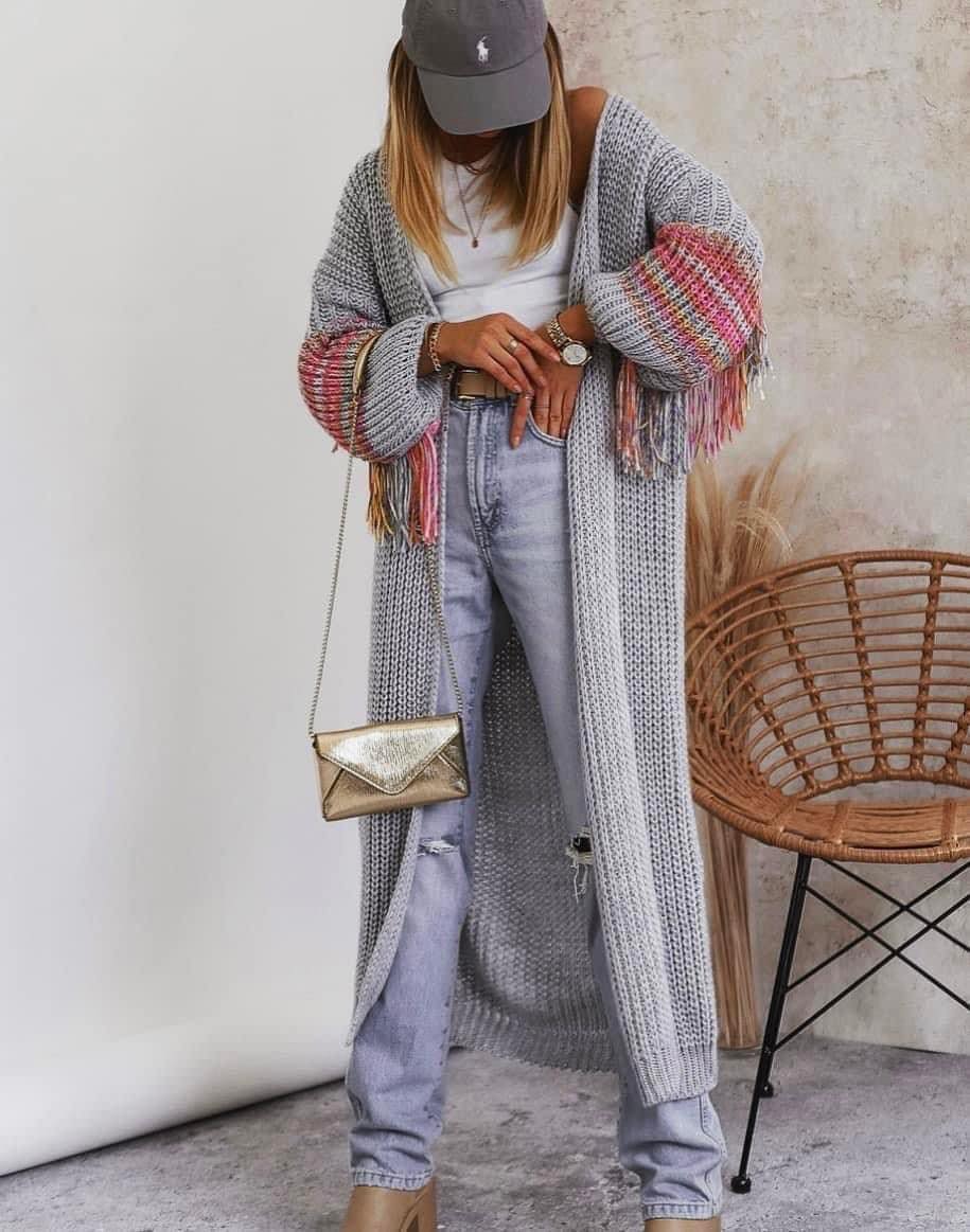 KARDIGAN LONG SZARY